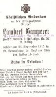 Sterbebild Gamperer Lambert, Schmidham